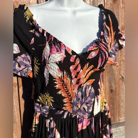 City Chic Skye Off Shoulder Print Maxi Dress - black size 14 - Picture 10 of 14